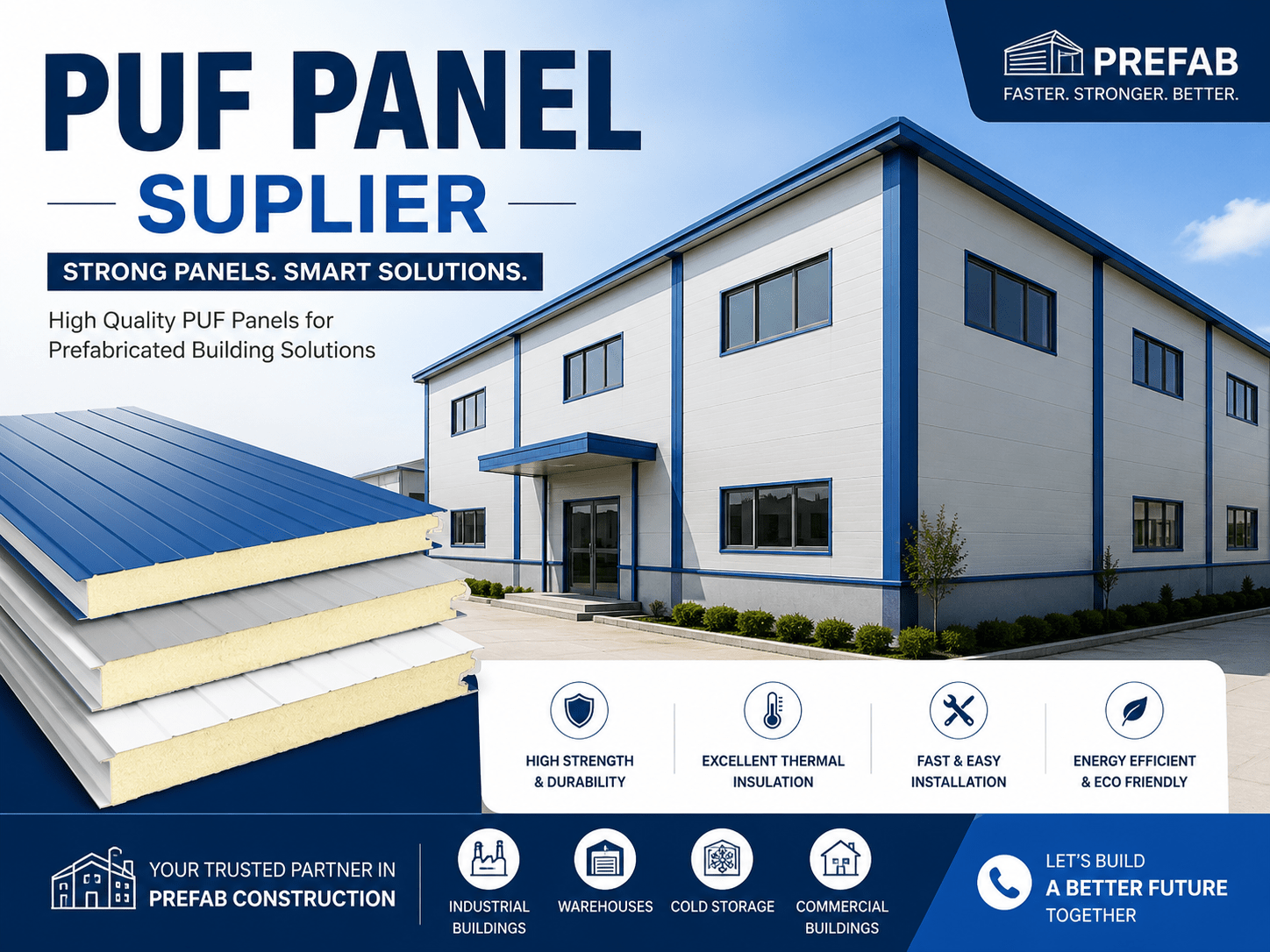 Modern industrial, commercial, and prefabricated construction projects require materials that can reduce heat transfer, speed up installation, and deliver dependable long-term performance. PUF Panels are one of the most practical solutions for these requirements. At Niko Prefab, we supply high-quality PUF Panels for roofs, walls, partitions, ceilings, portable cabins, warehouses, cold storage facilities, industrial sheds, and modular buildings.